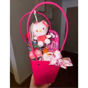 Hello Kitty Pink Kids Gift Easter Basket with Plush and Accessories